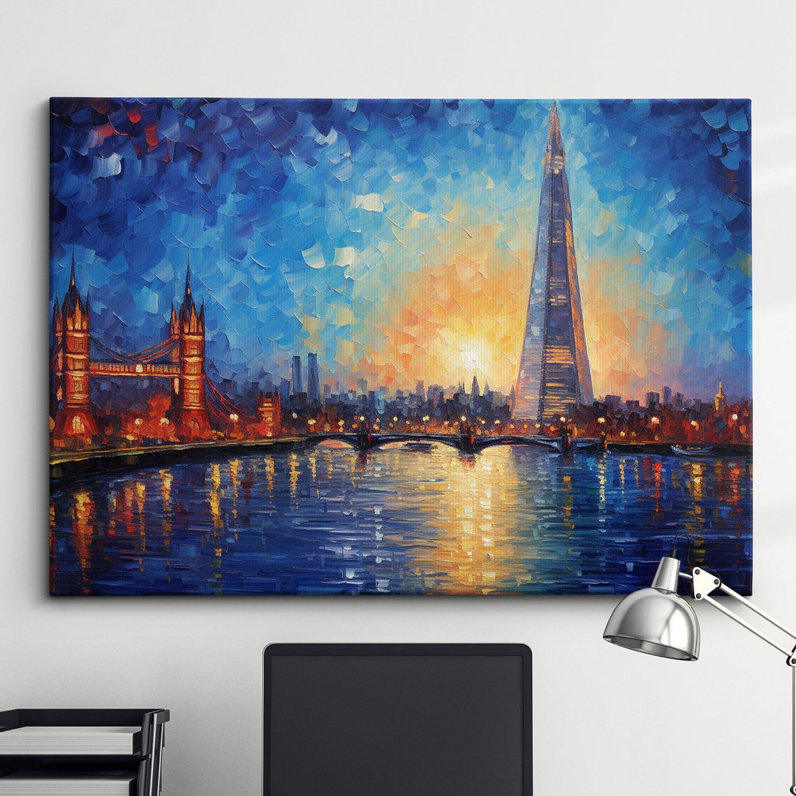 The Shard Of Glass London Parliament Landmark Oil Painting Style Wall Art Framed Calming Canvas Poster Print Homeoffice Room Decor Gifts
