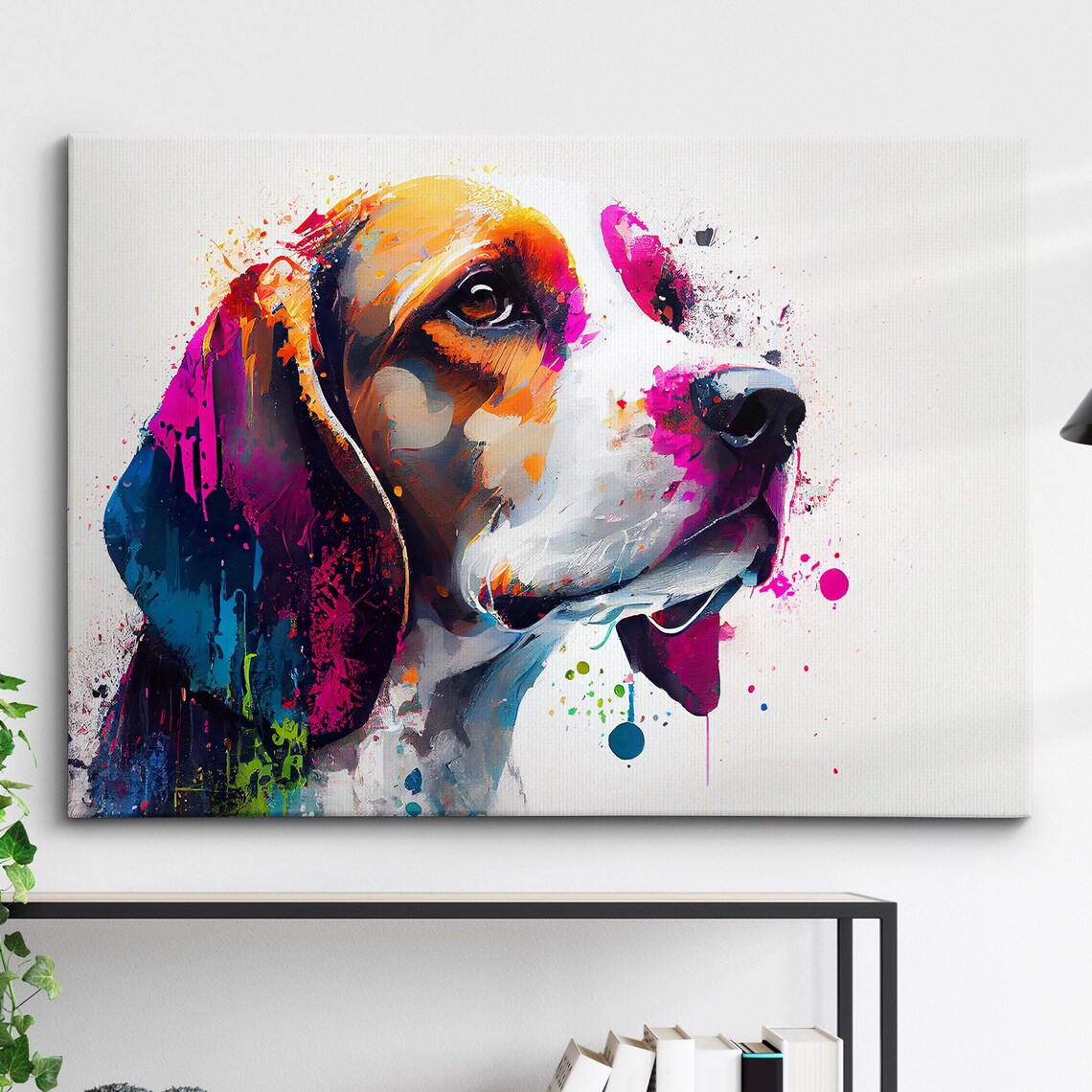 Colorful Beagle Portrait Splash Paint Modern Dog Wall Art Decor