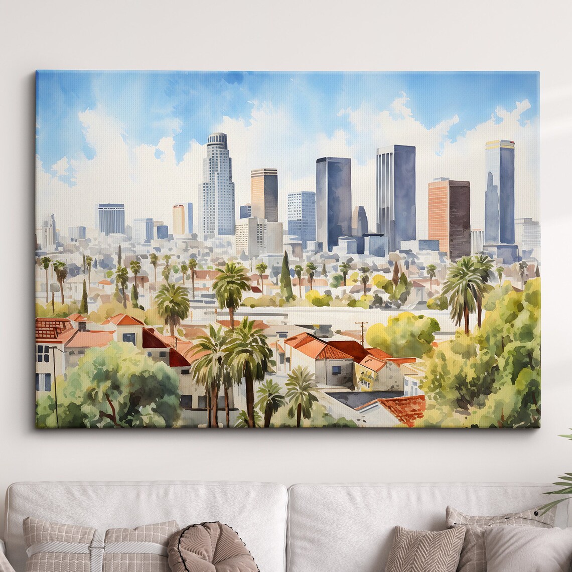 Los Angeles California Downtown Skyline Watercolor Painting Poster