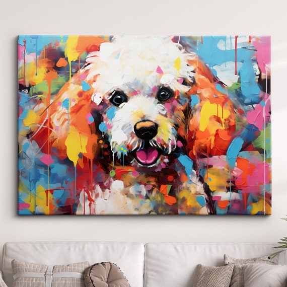 Poodle Fun Animal Dog Pet Lover Abstract Oil Painting Wall Art Framed Canvas Poster Print Home Kitchen Office Room Decor Gifts
