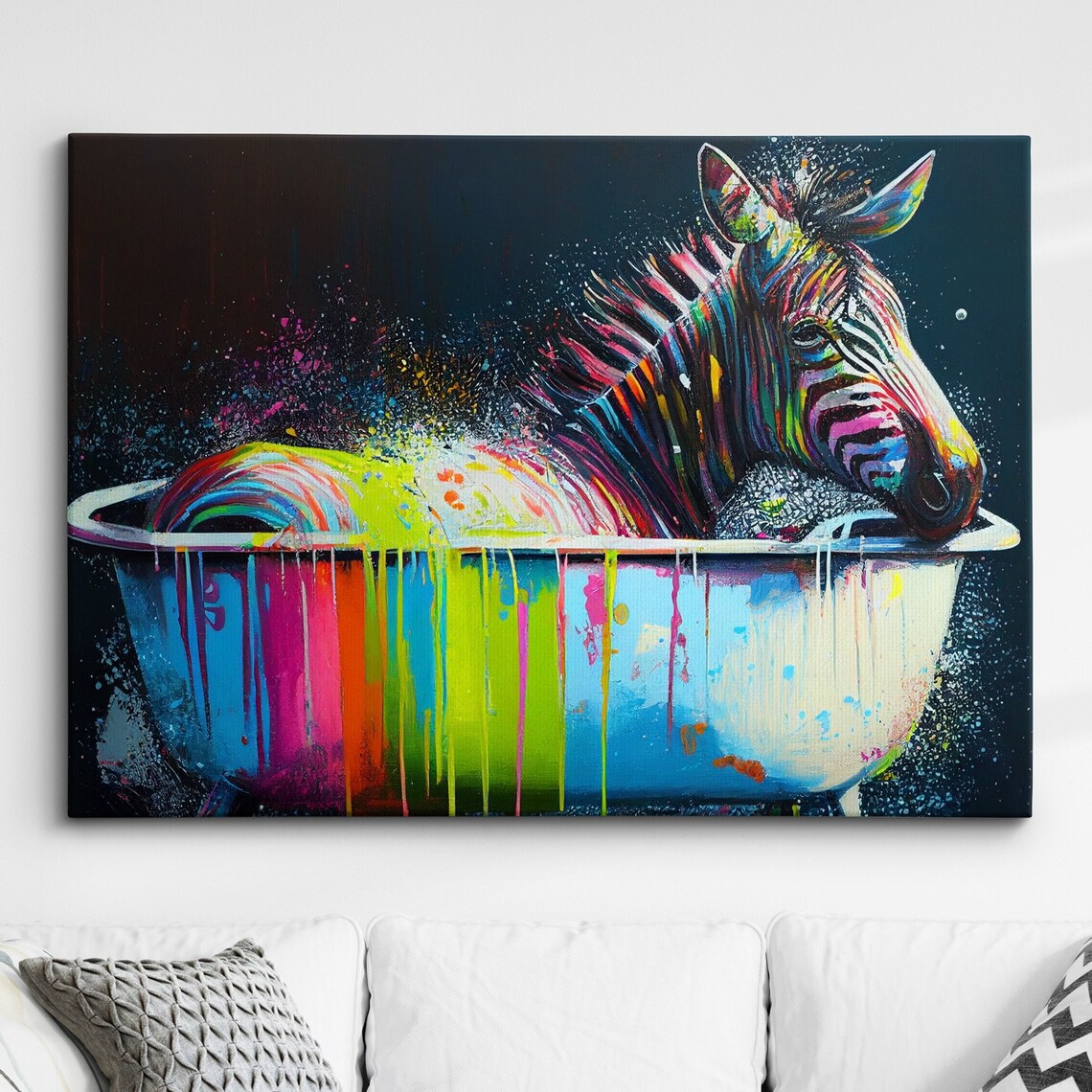 Zebra In Paint Bathtub Quirky Colorful Animal Art Poster Decor