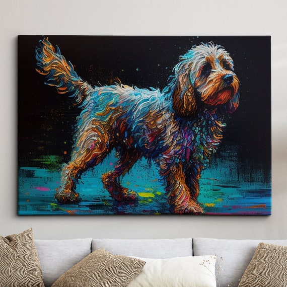 Colorful Cockapoo Dog Pet Abstract Modern Oil Painting Wall Art Framed Canvas Poster Print Home Kitchen Office Room Decor Gifts