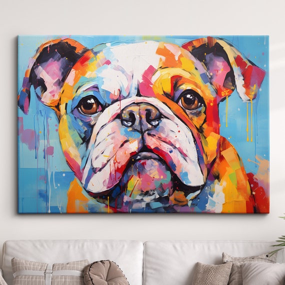 Bulldog Fun Animal Dog Pet Lover Abstract Oil Painting Wall Art Framed Canvas Poster Print Home Kitchen Office Room Decor Gifts
