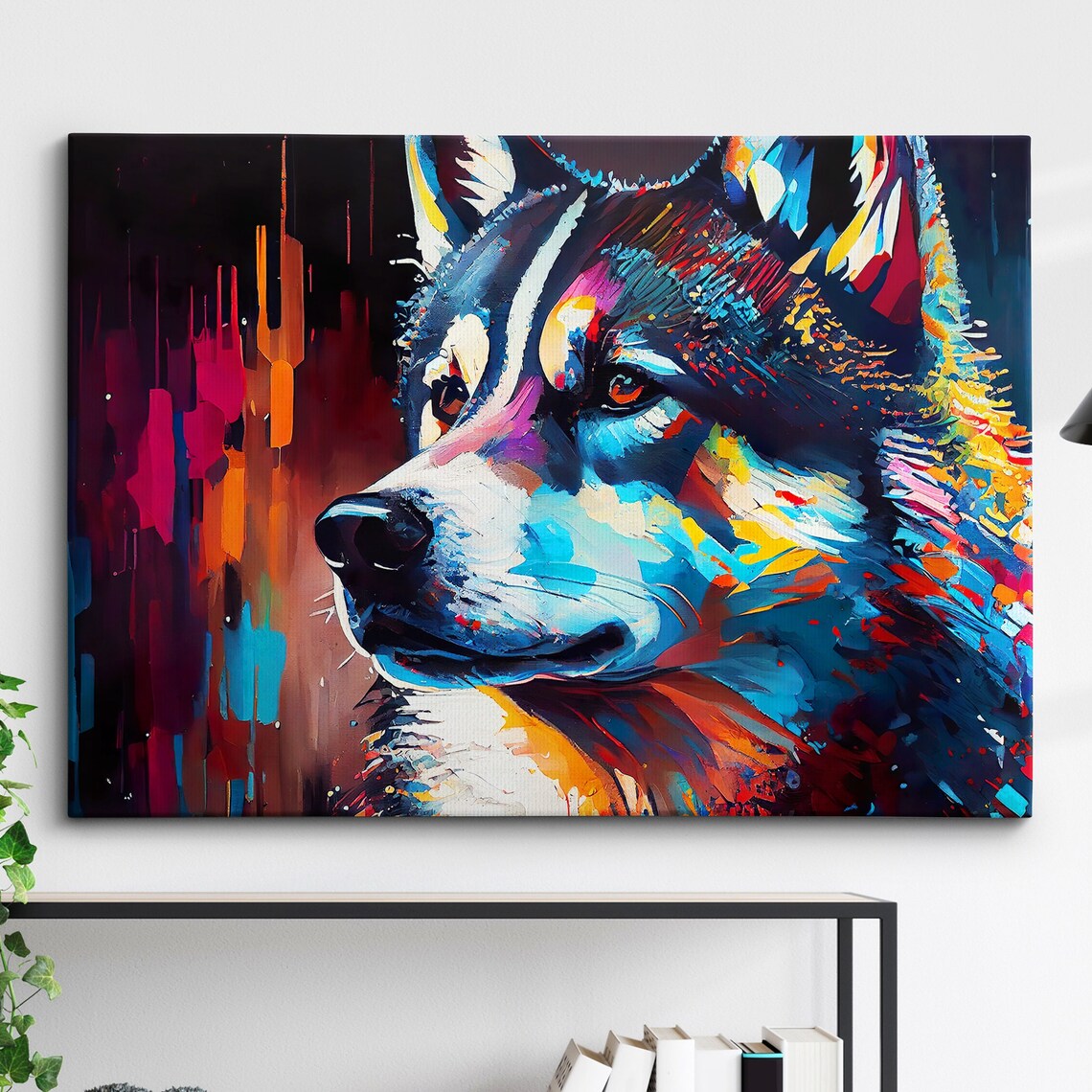 Siberian Husky Abstract Pet Art Print, Colorful Splatter