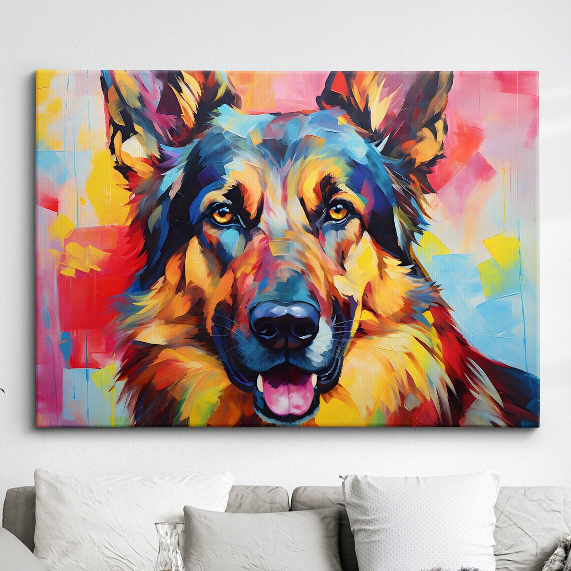 German Shepherd Colorful Abstract Brushstroke Dog Portrait Poster