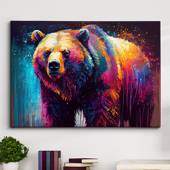 Bear Animal Abstract Oil Painting Splatter Modern Paint Style Wall Art Framed Canvas Poster Print Homeoffice Room Decor Gifts