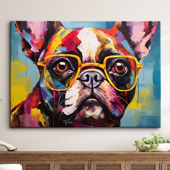 French Bulldog Fun Animal Dog Pet Lover Abstract Oil Painting Wall Art Framed Canvas Poster Print Home Kitchen Office Room Decor Gifts