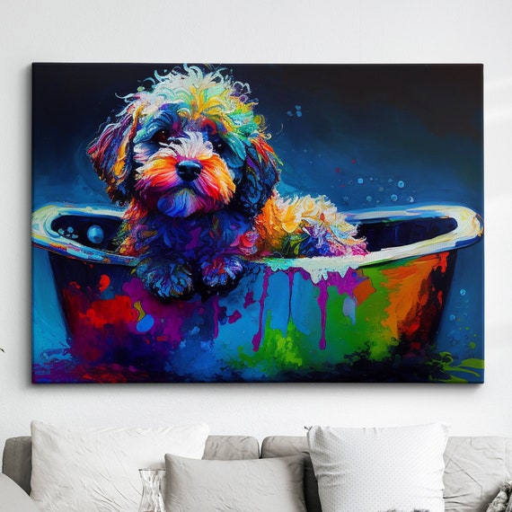 Colorful Cockapoo Dog Pet Abstract Modern Oil Painting Wall Art Framed Canvas Poster Print Home Kitchen Office Room Decor Gifts