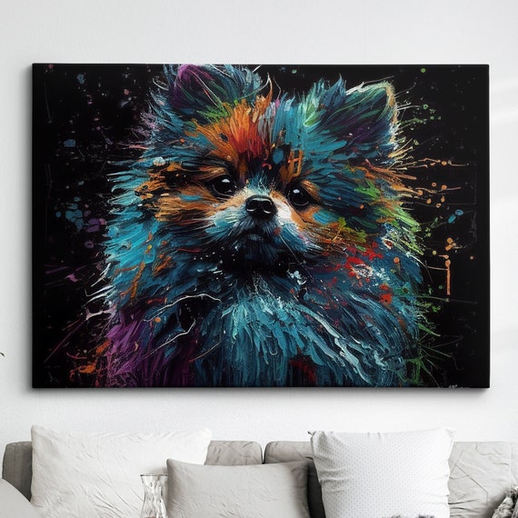 Colorful Pomeranian Dog Pet Abstract Modern Oil Painting Wall Art Framed Canvas Poster Print Home Kitchen Office Room Decor Gifts