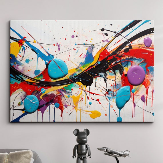 Colorful Paint Splash Abstract Oil Painting Splatter Style Wall Art Framed Canvas Poster Print Home Kitchen Office Room Decor Gifts