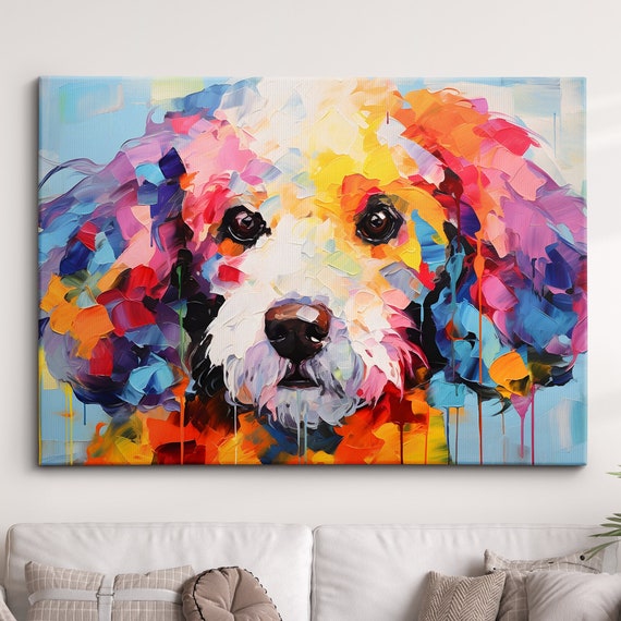 Poodle Fun Animal Dog Pet Lover Abstract Oil Painting Wall Art Framed Canvas Poster Print Home Kitchen Office Room Decor Gifts