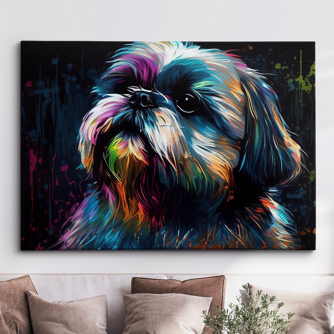 Shorkie Dog Portrait Rainbow Splash Colorful Puppy Art Poster