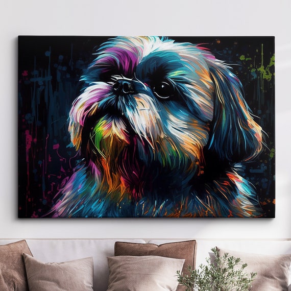Colorful Shorkie Dog Pet Abstract Modern Oil Painting Wall Art Framed Canvas Poster Print Home Kitchen Office Room Decor Gifts