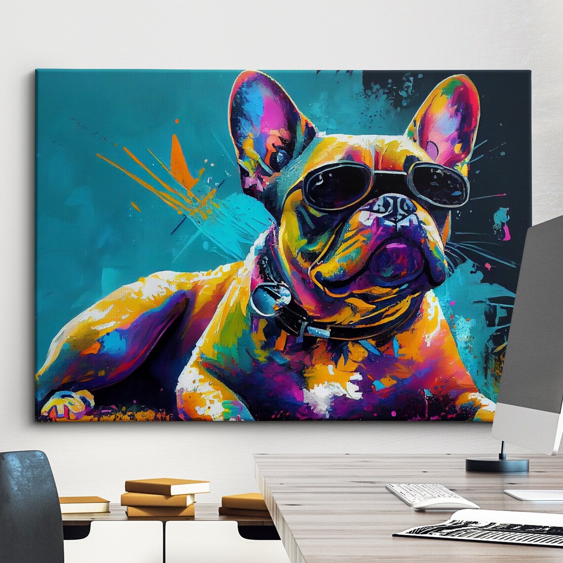 French Bulldog Wearing Sunglasses Pop Art Dog Painting Wall Art