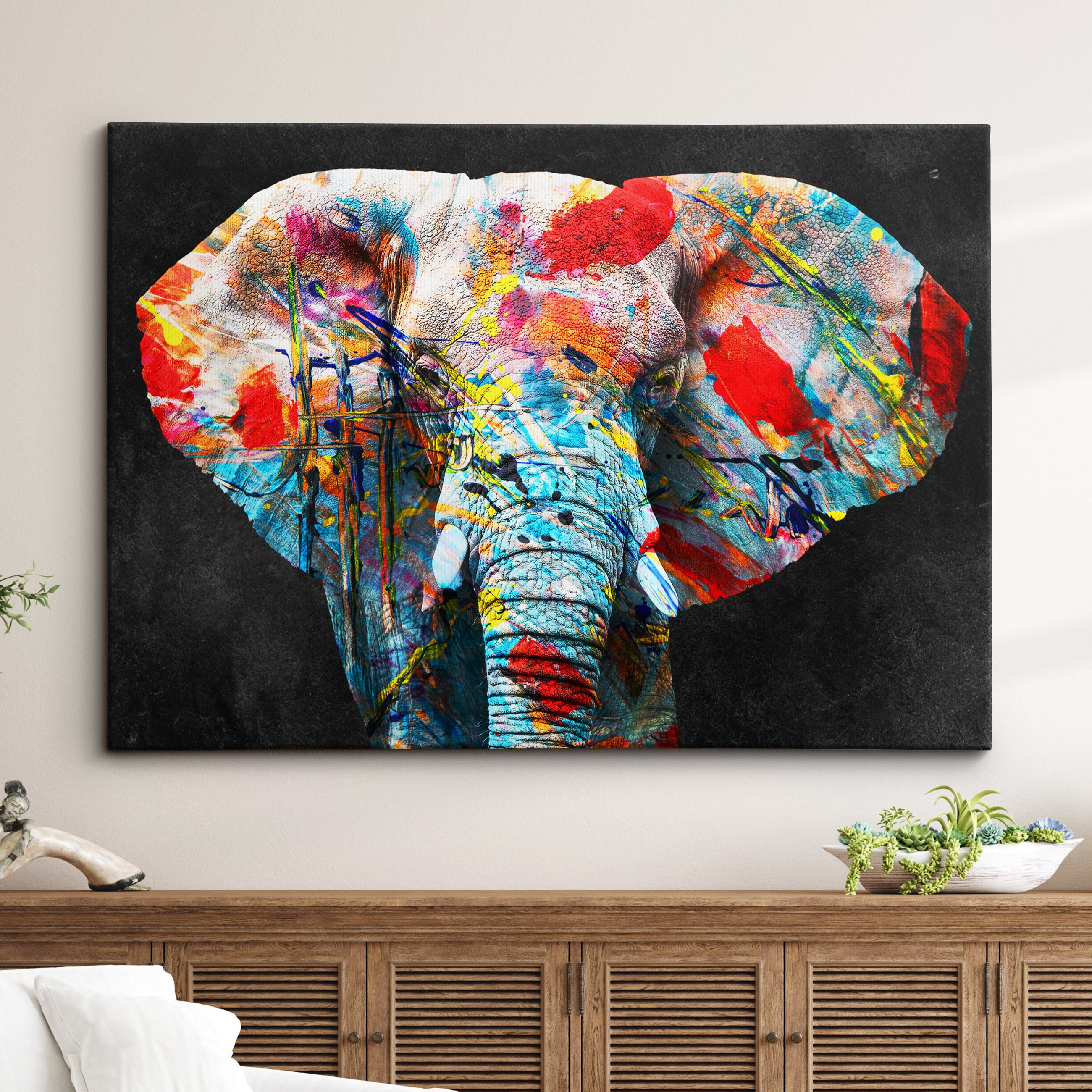Colorful Elephant Head Splatter Paint Animal Portrait Art Poster