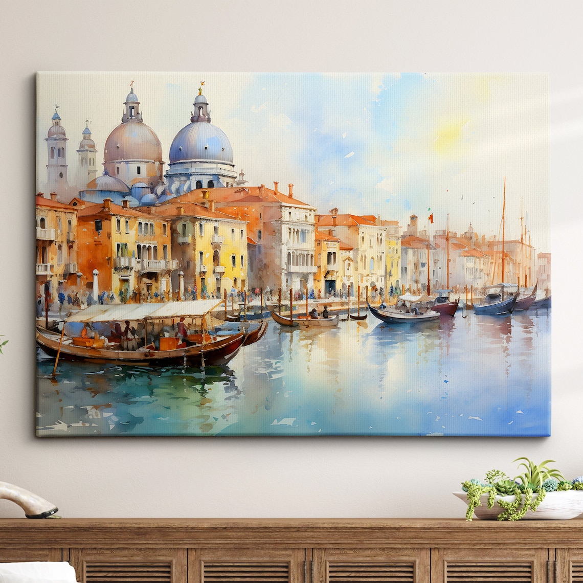 Venice Grand Canal Watercolor Boats Italy Travel Art Poster Gift