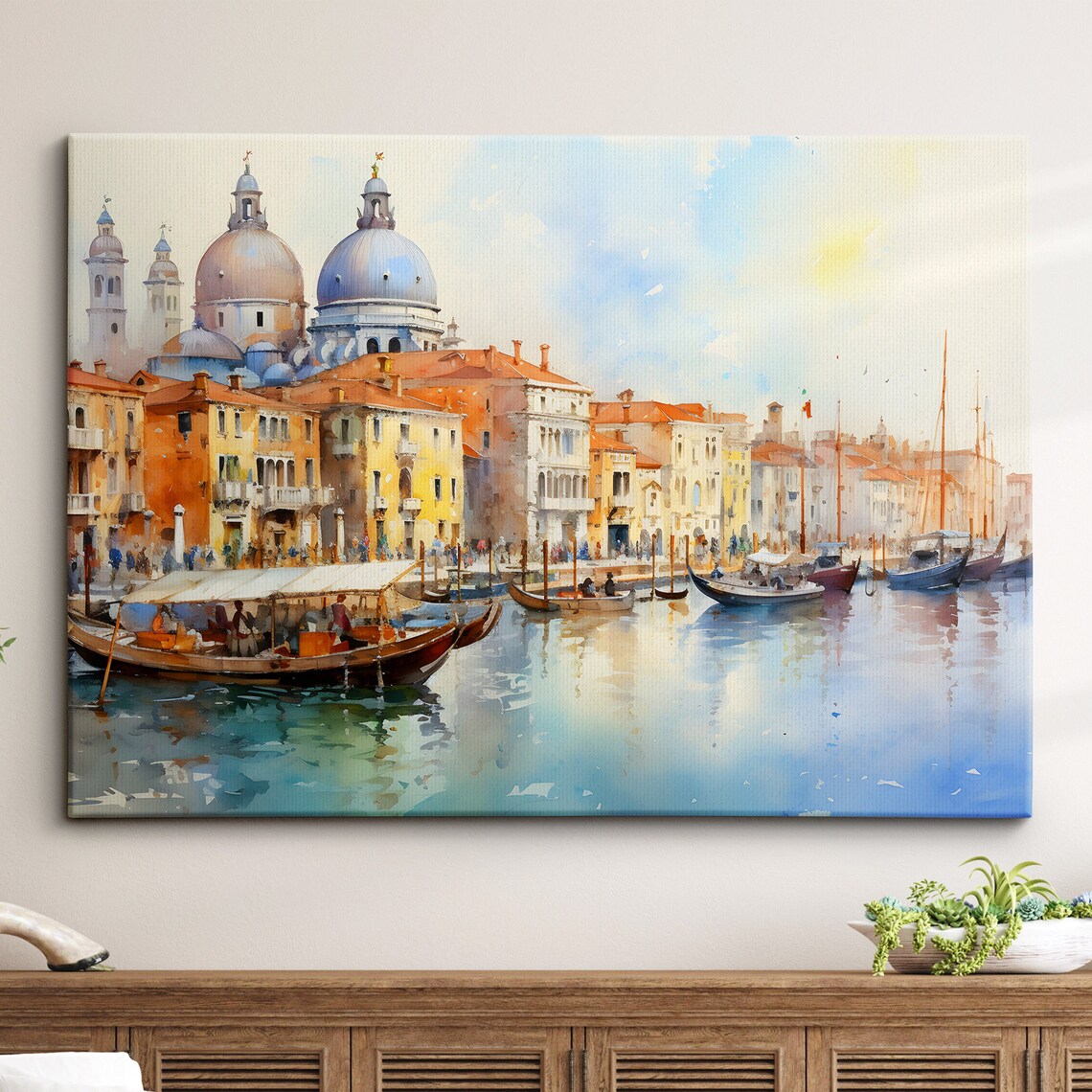 Venice Italy Gondola Boat River Landmark Oil Painting Watercolor Wall Art Framed Calming Canvas Poster Print Homeoffice Room Decor Gifts