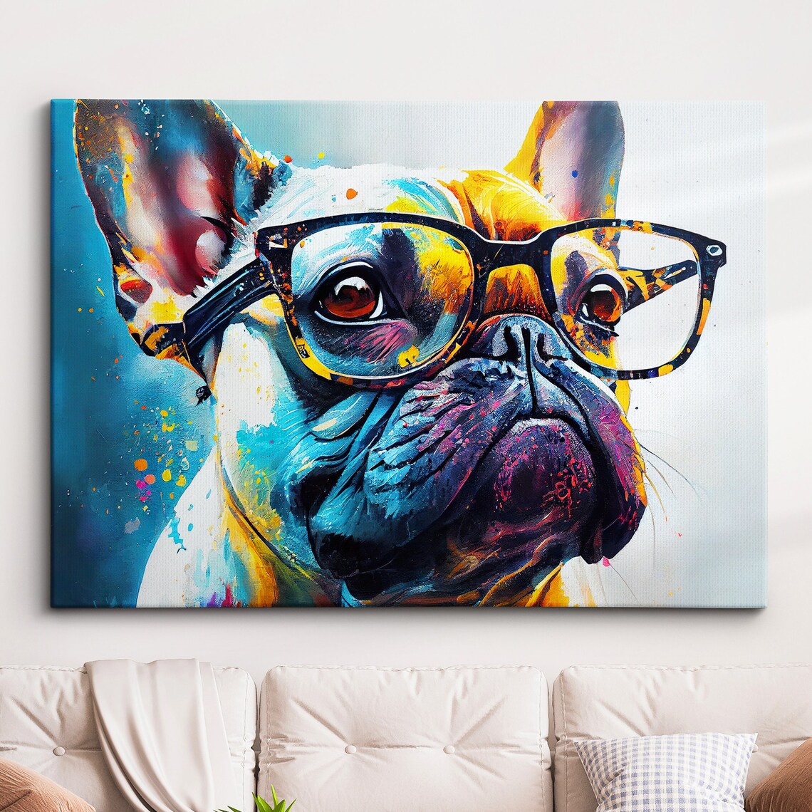 French Bulldog Wearing Glasses Colorful Splash Pet Art Print
