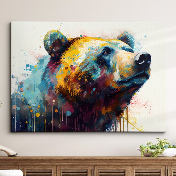 Bear Animal Abstract Oil Painting Splatter Modern Paint Style Wall Art Framed Canvas Poster Print Homeoffice Room Decor Gifts