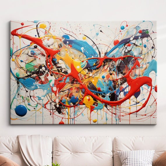 Colorful Paint Splash Abstract Oil Painting Splatter Style Wall Art Framed Canvas Poster Print Home Kitchen Office Room Decor Gifts