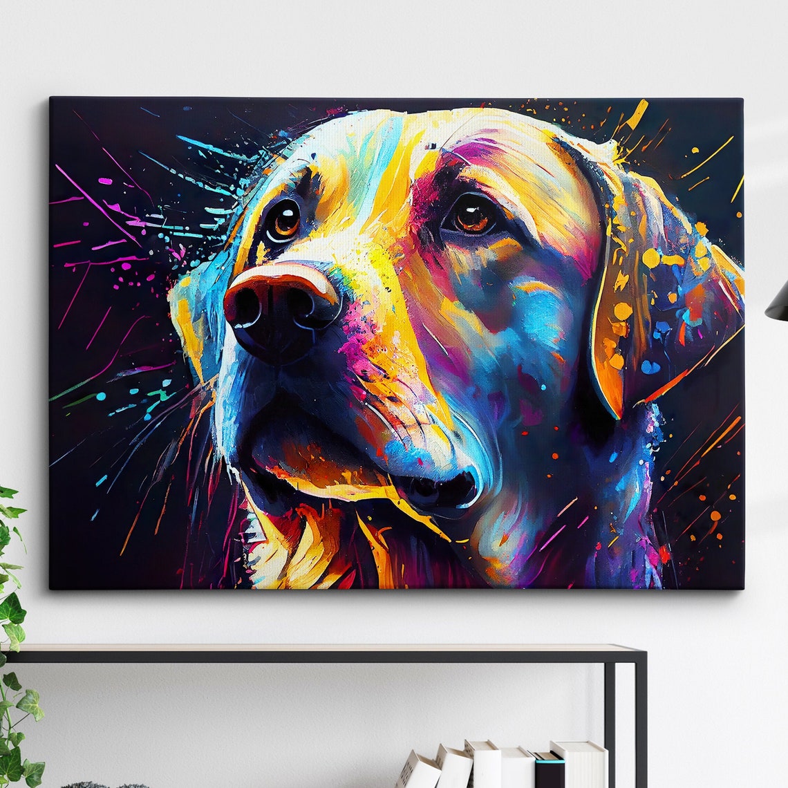 Golden Retriever Neon Splatter Portrait Colorful Dog Art Poster