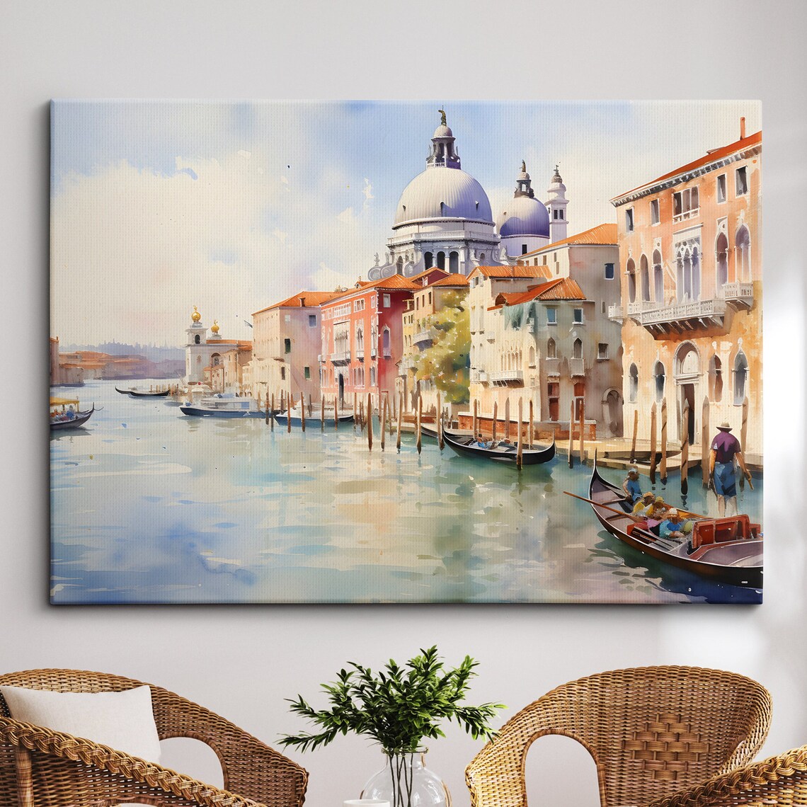 Venice, Italy Gondola River Landmark Watercolor Art Print