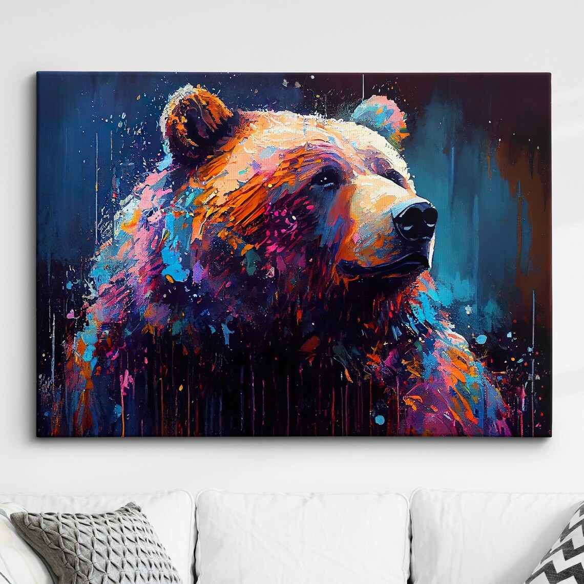 Bear Abstract Oil Painting Splatter Wall Art Print