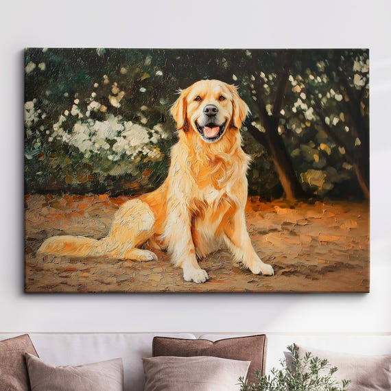 Golden Retriever Dog Pet Abstract Modern Painting Splatter Wall Art Framed Canvas Poster Print Home Kitchen Office Room Decor Gifts