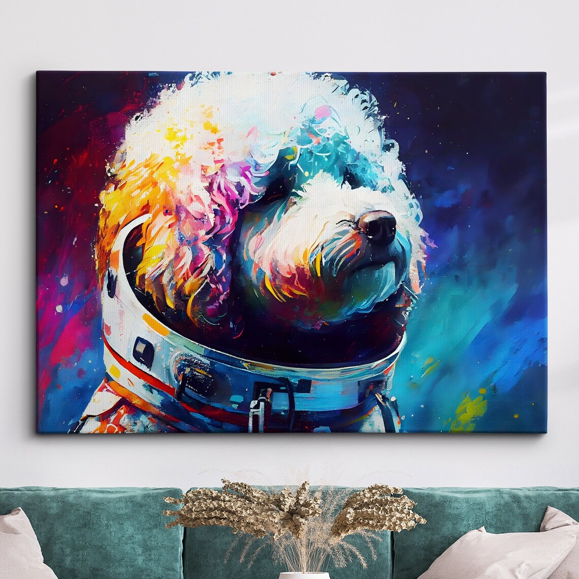 Poodle Astronaut In Space Helmet Colorful Abstract Dog Painting Poster