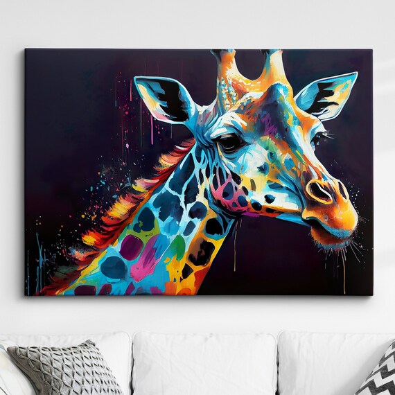 Colorful Giraffe Abstract Oil Painting Splatter Style Wall Art Framed Canvas Poster Print Home Kitchen Office Room Decor Gifts