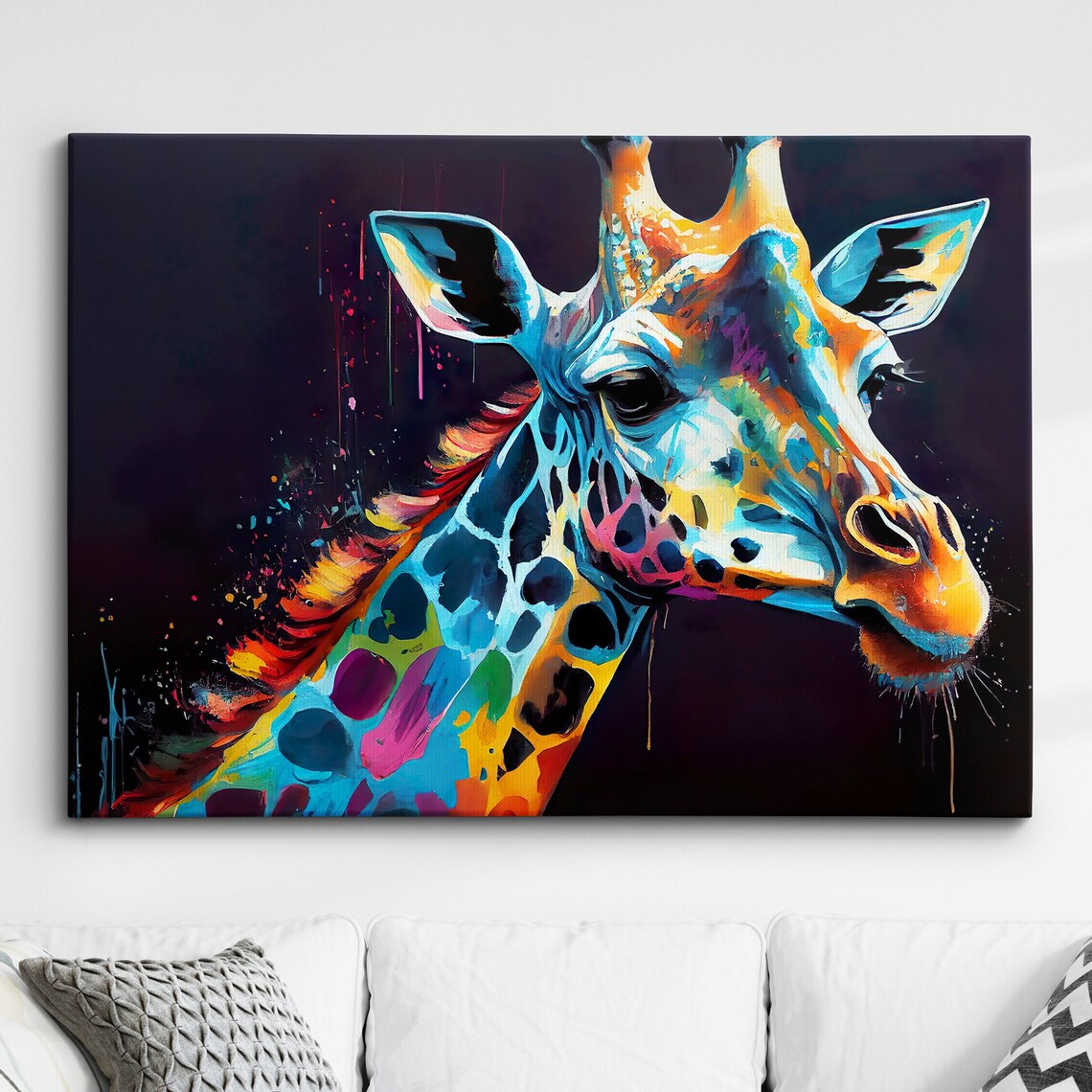 Colorful Giraffe Splatter Abstract Oil Painting Modern Decor Poster