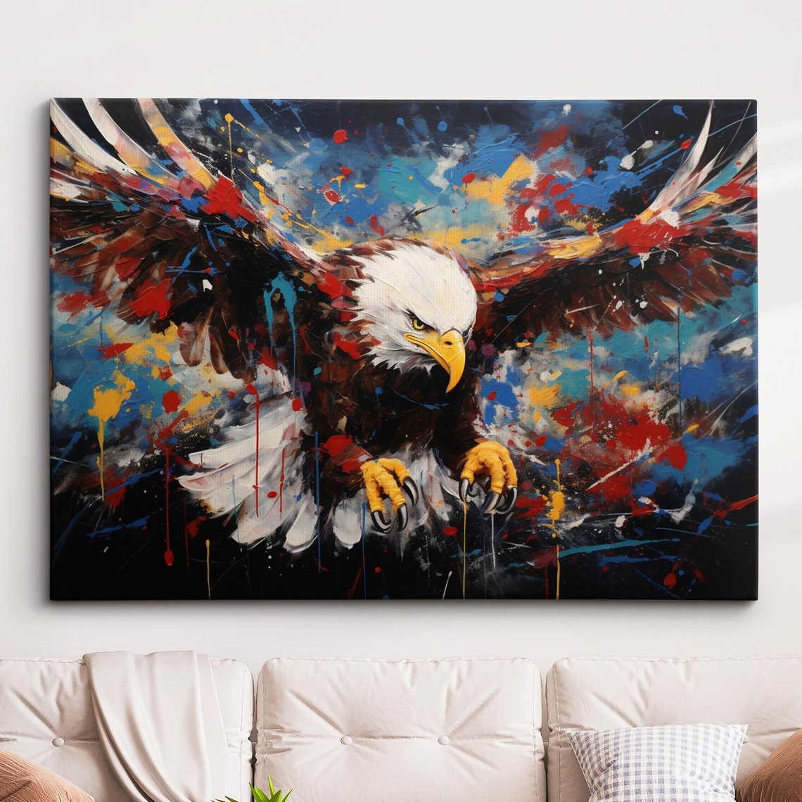 Bald Eagle Bird Abstract Modern Painting Splatter Wall Art Framed Canvas Poster Print Home Kitchen Office Room Decor Gifts