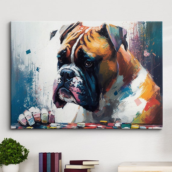 Boxer Playing Poker Dog Pet Abstract Modern Painting Wall Art Framed Canvas Poster Print Home Kitchen Office Room Decor Gifts