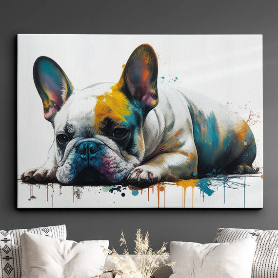 Colorful French Bulldog Dog Pet Abstract Modern Oil Painting Wall Art Framed Canvas Poster Print Home Kitchen Office Room Decor Gifts