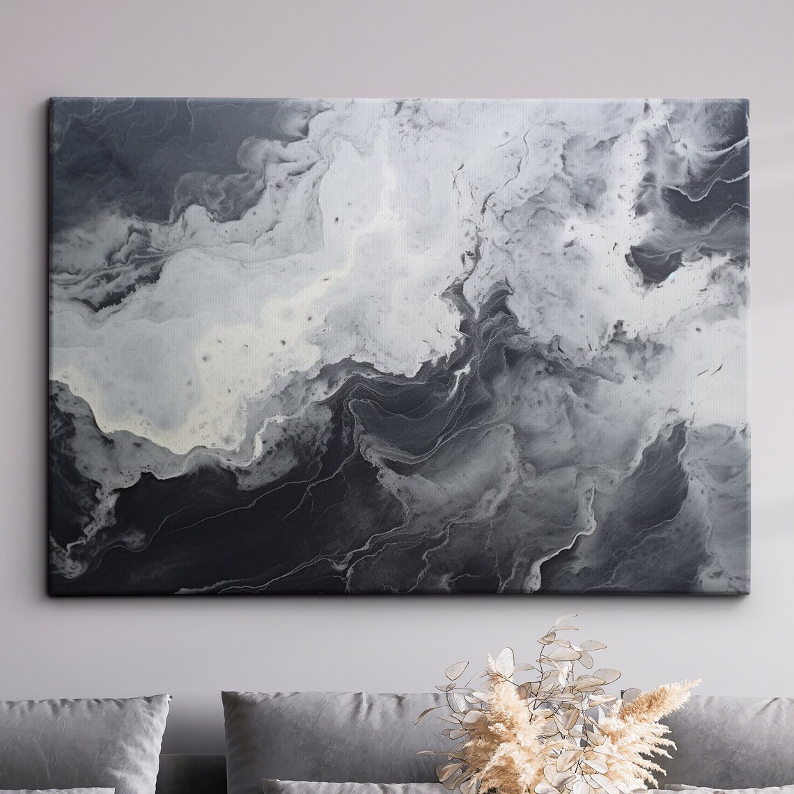 Grey Contemporary Marble Abstract Spiral Art Print