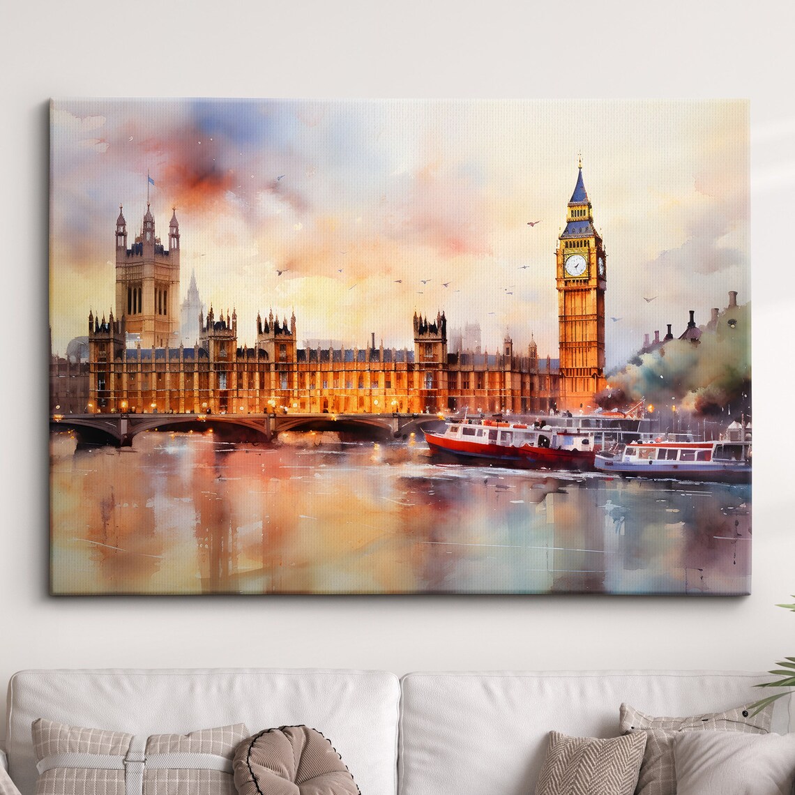 London Big Ben River Bridge Europe Landmark Oil Painting Watercolor Wall Art Framed Canvas Poster Print Homeoffice Room Decor Gifts