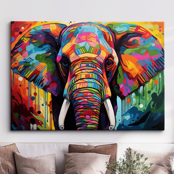 Elephant Animal Abstract Oil Painting Desert Style Wall Art Framed Canvas Poster Print Homeoffice Room Decor Gifts
