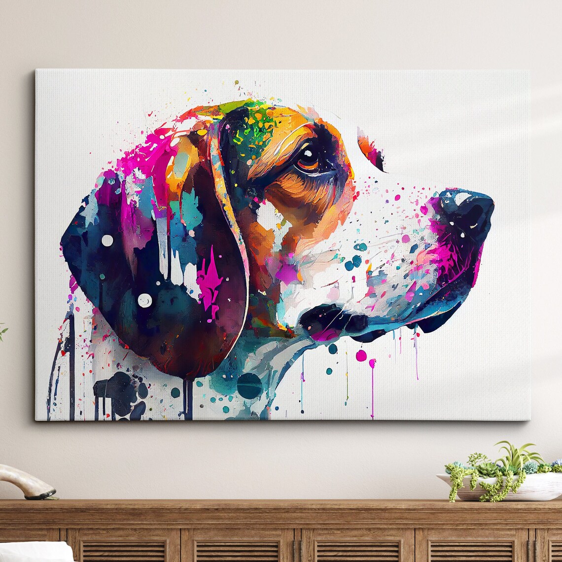 Beagle Abstract Dog Oil Painting Splatter Art Print