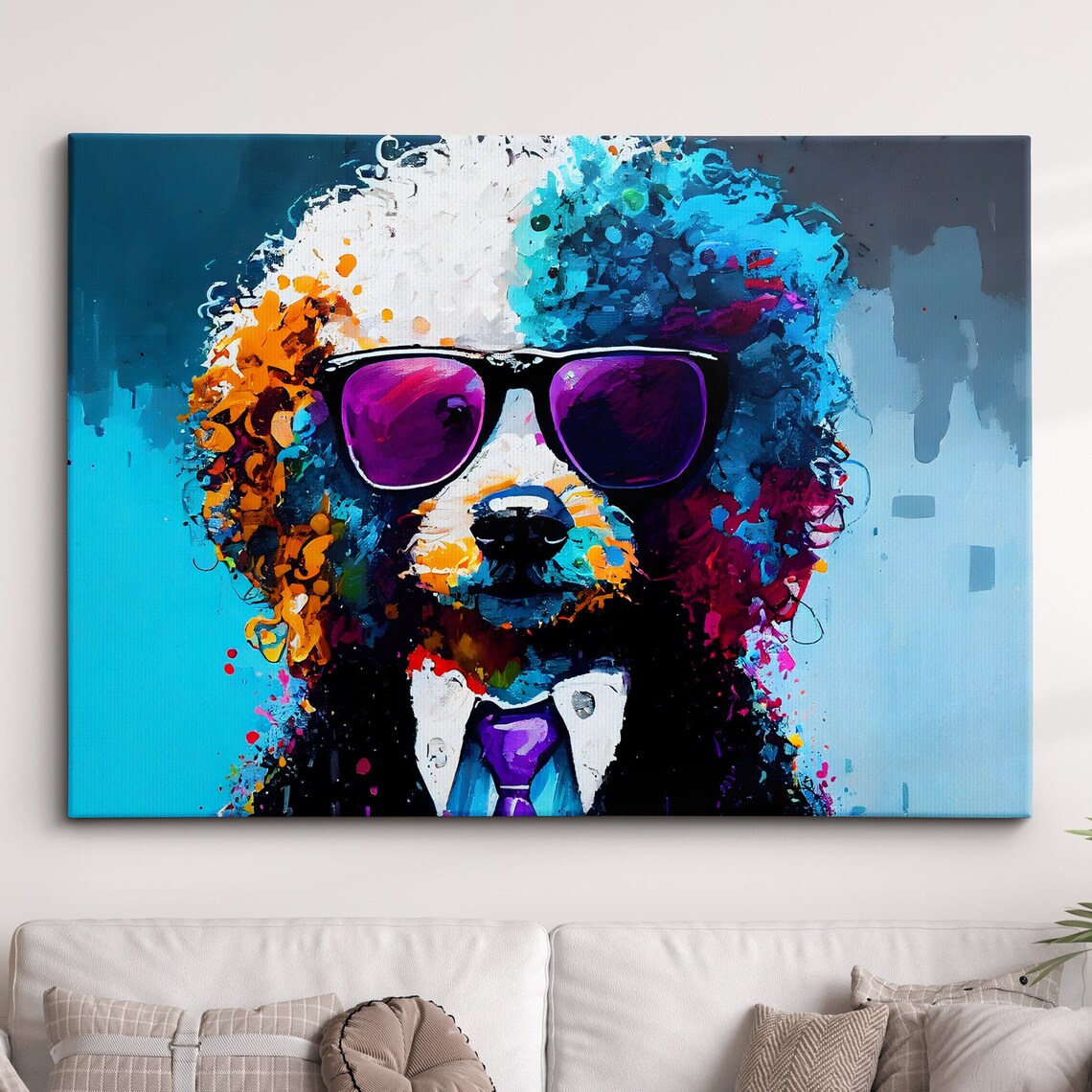 Colorful Poodle in Suit and Sunglasses Pop Art Funny Dog Poster