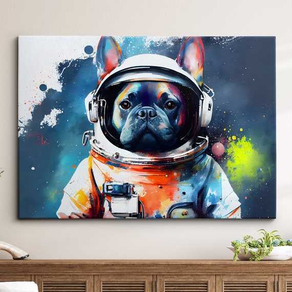 French Bulldog Astronaut Dog Pet Abstract Modern Painting Wall Art Framed Canvas Poster Print Home Kitchen Office Room Decor Gifts