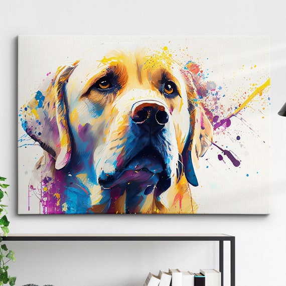 Golden Retriever Dog Pet Abstract Modern Painting Splatter Wall Art Framed Canvas Poster Print Home Kitchen Office Room Decor Gifts