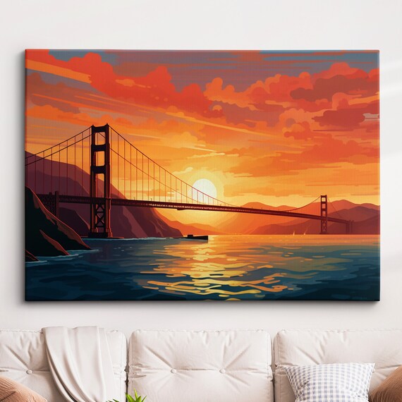 San Francisco Golden Gate Bridge at Sunset Abstract Art Poster
