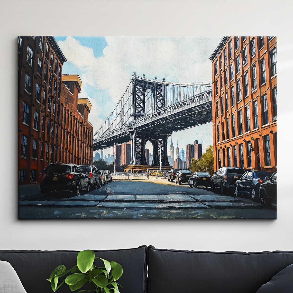 Manhattan Bridge New York Street Painting With Taxi Cabs Poster