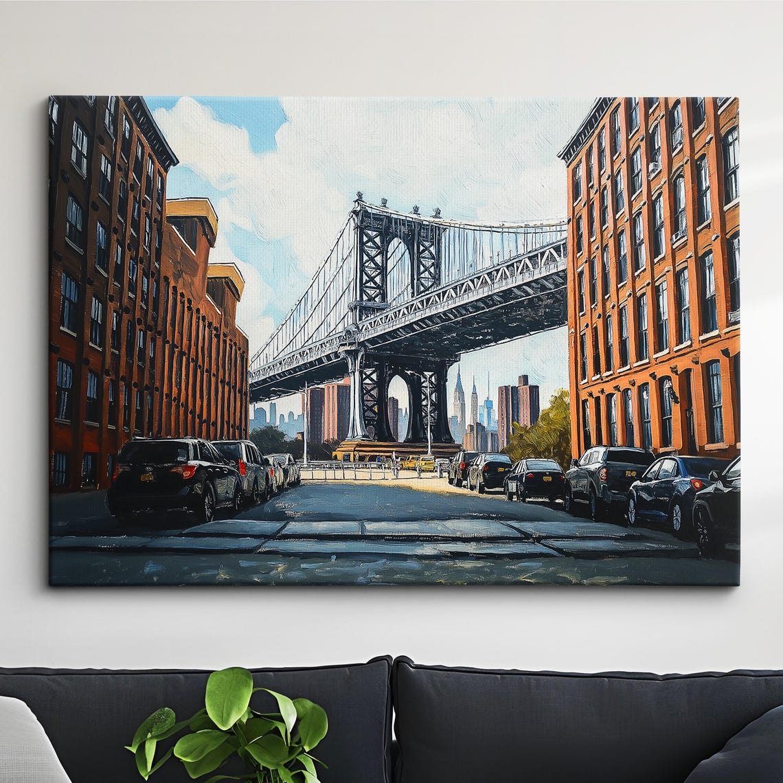 New York City Manhattan Bridge Tourist Landmark Oil Painting Style Wall Art Framed Canvas Poster Print Homeoffice Room Decor Usa Gifts