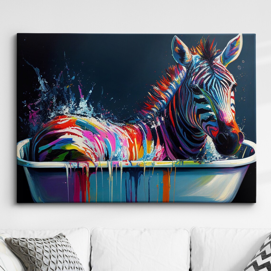 Zebra in the Tub Playful Colorful Splatter Animal Art Poster