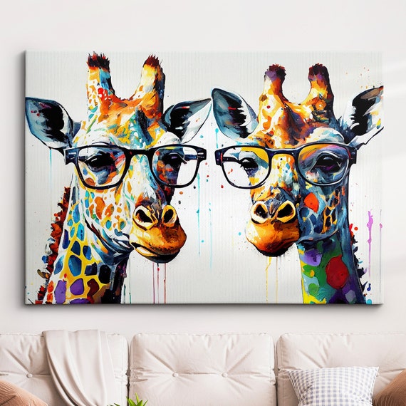 Colorful Giraffes With Glasses Abstract Oil Painting Style Wall Art Framed Canvas Poster Print Homeoffice Room Decor Gifts