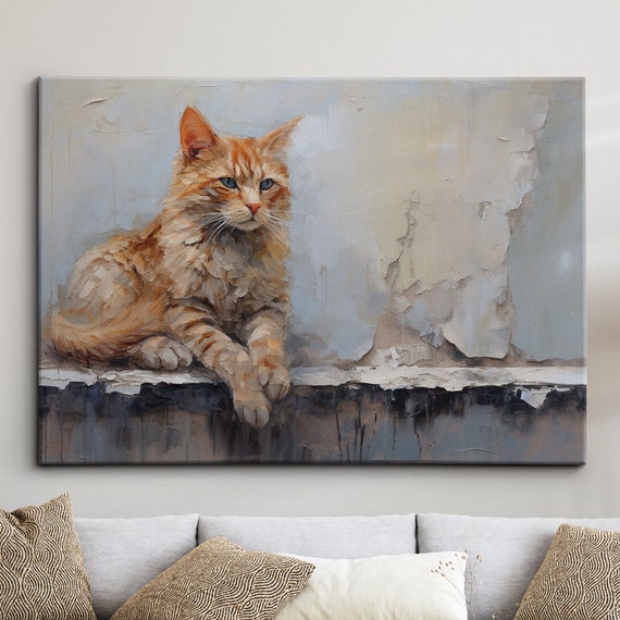 Cat On A Wall Animal Pet Abstract Modern Painting Art Framed Canvas Poster Print Home Kitchen Office Room Decor Gifts