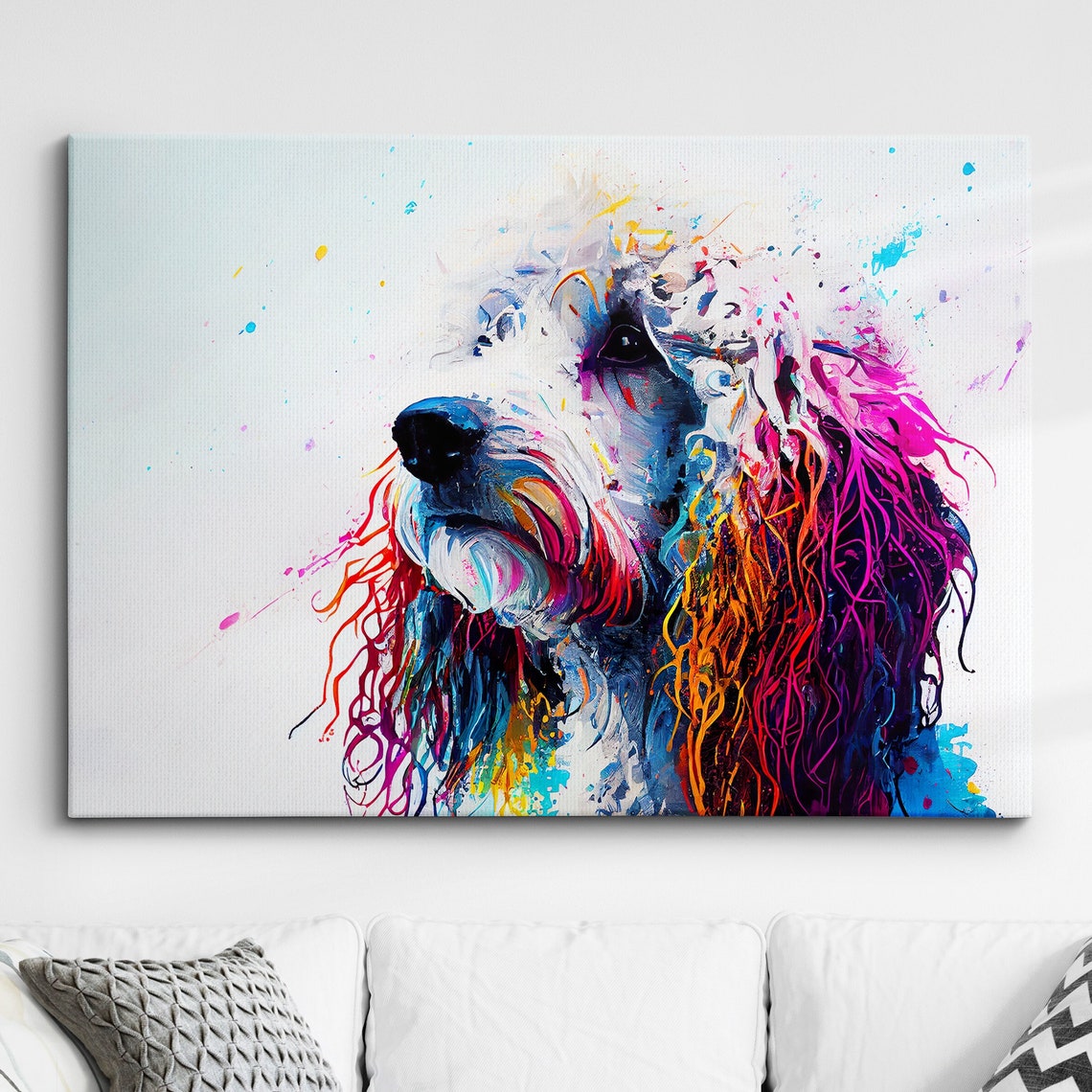 Colorful Poodle Profile Portrait Splash Paint Abstract Dog Wall Art