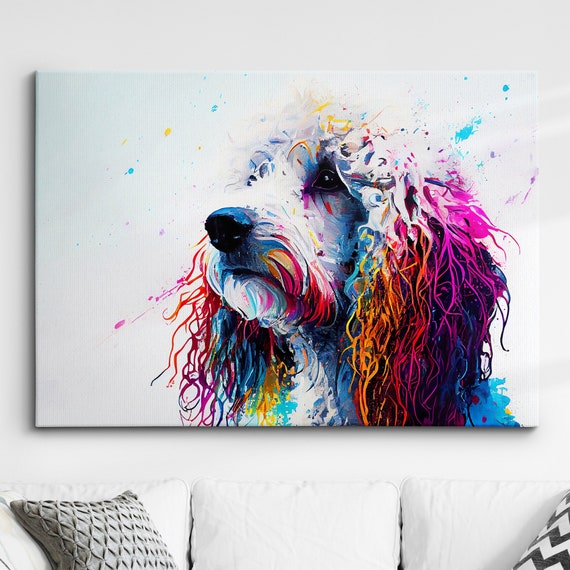 Colorful Poodle Abstract Dog Pet Animal Painting Splatter Wall Art Framed Canvas Poster Print Home Kitchen Office Room Decor Gifts