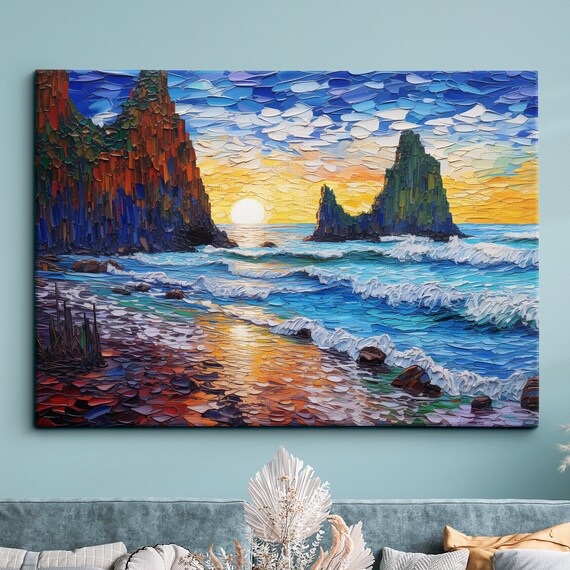 Beach Cove Water Paint Starry Night Nightlife Waves Abstract Oil Painting Wall Art Framed Canvas Poster Print Homeoffice Room Decor Gifts